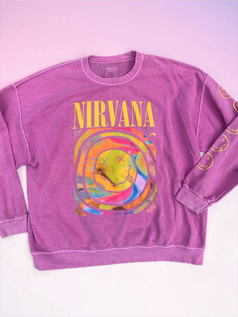 NIRVANA Pink Smiley Sweatshirt Small Medium